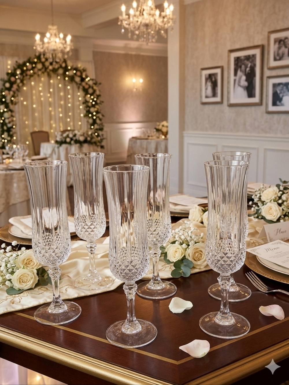 Cristal D'Arques Crystal Champagne Flutes — Clear Cut-Glass Set for Home Dining